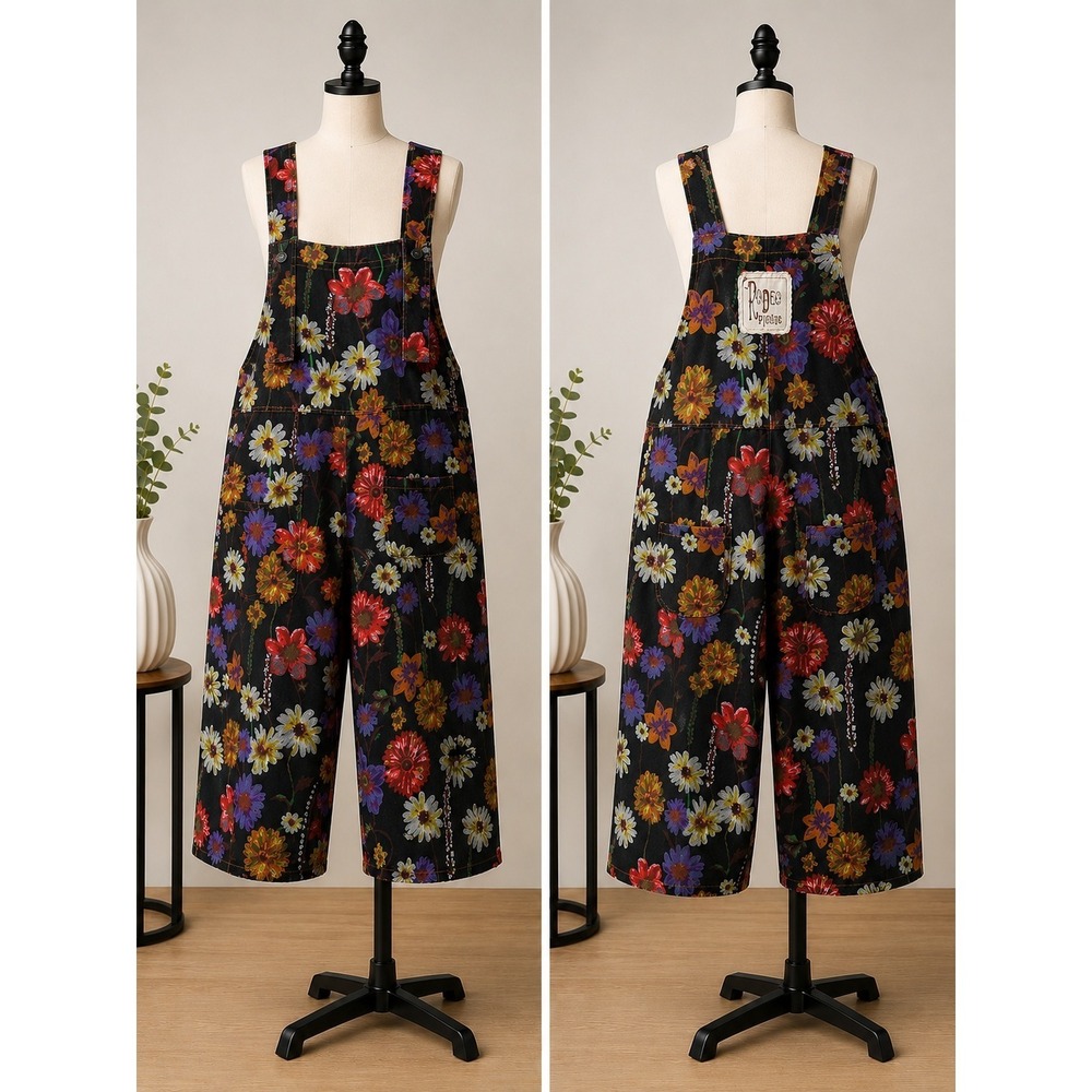 Rodeo Picnic Hand Painted Floral Overalls L Whimsigoth Boho